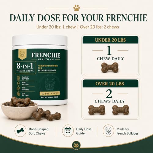 Frenchie Health Co 8-in-1 Daily Health Chews,Frenchie Health Co's Vitality Chew,Specially Designed for French Bulldogs,Daily Wellness Support Formula,Chewable Dog Vitamins, 60 Count