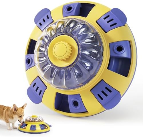Dog Puzzle Toy, Interactive Enrichment Treat Dispenser Toys, Yellow | Mental Stimulation, IQ Training, Slow Feeder, 3 Levels Adjustable, For Puppy Small Medium Large Dogs Cats