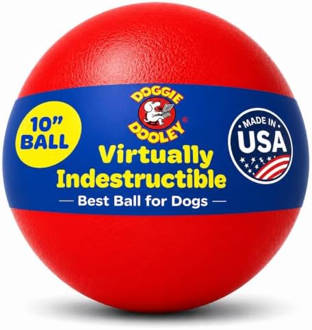 Doggie Dooley Virtually Indestructible Dog Ball - 10 Inch Hard Plastic Interactive Dog Toy for Large Breeds Over 45+ lbs - Built for Herding & Push Play - Floats in Water, Made in USA - Red