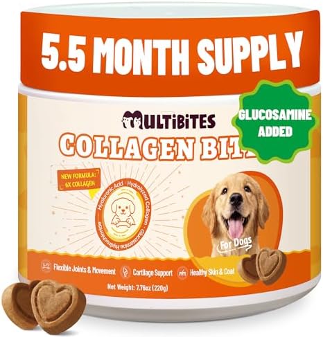330 Bites Collagen Chews - Dogs Vitamins and Supplements 7.76oz | Dog Joint Supplement with Hydrolyzed Collagen, Glucosamine,Vitamin C & Hyaluronic Acid for Dogs - Joint, Skin & Coat Health