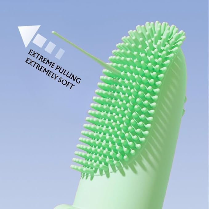 Double Finger Pet Toothbrush – Soft Silicone Dog & Cat Finger Toothbrush for Oral Cleaning – Gentle Dental Hygiene Tool for Puppies, Kittens, and Small Pets (Grass Yellow)