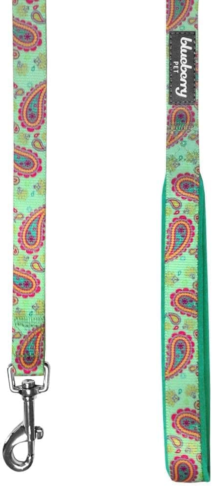 Blueberry Pet 5 Colors Paisley Flower Print Dog Leash with Soft & Comfortable Handle, 5 ft x 3/4", Emerald Green, Medium, Leashes for Dogs