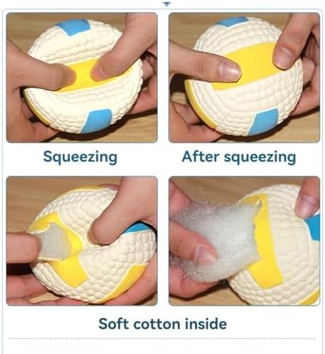 Squeaky Chew Dog Toys Interactive Sports Balls with Squeaker Soft Latex Rubber Bouncy Fetch Ball Toy (Soccer, Volleyball, Football, Tennis) for Puppy & Dog (Soccer+Volleyball,Small)