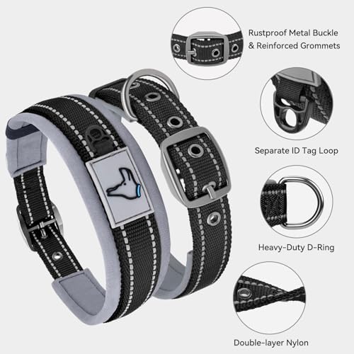 Joytale Reflective Dog Collar for Small Dogs with Wide Padding, Black