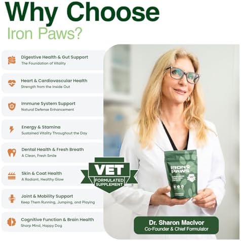 Human-Grade Superfood For Dogs, Premium Greens Powder Supplement For Dental Health, Longevity, Hip & Joint, Gut Health, Allergies, Immune Support, Skin & Coat - 3.5 oz Nutrient Dense Formula