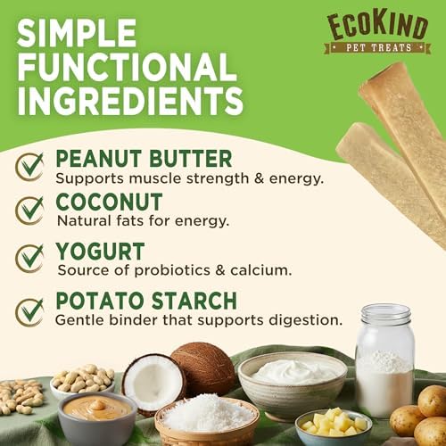 EcoKind Yogurt Dog Chews, Probiotic Dog Treats, Peanut Butter 25 Sticks