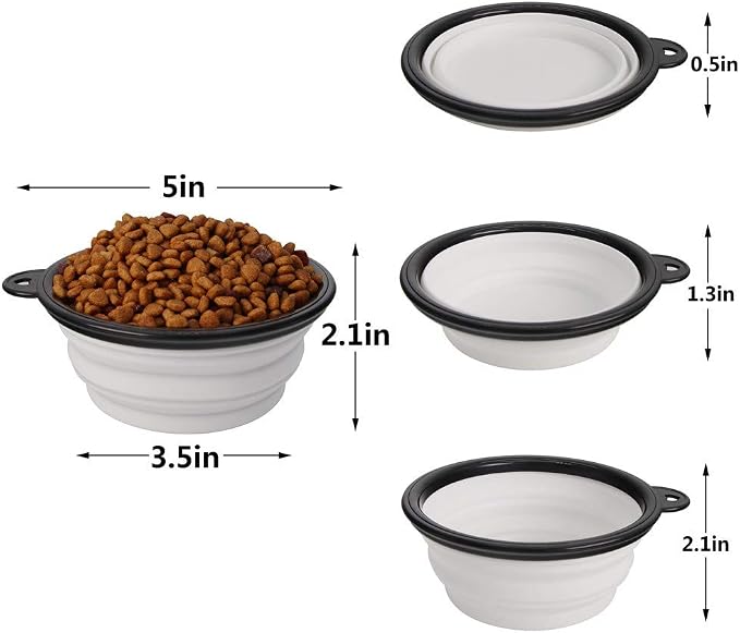 Dog Bowl Collapsible, 2 Pack, Portable & Foldable, Small, Black+White