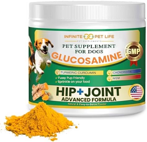 Infinite Pet Life Hip & Joint Supplement Powder for Dogs - Glucosamine, MSM, Chondroitin & Tumeric | Advanced Mobility Support for All Ages & Active Dogs - 12.7 oz