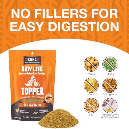KOHA Raw Life Freeze-Dried Raw Topper Chicken, for Dogs and Cats, High Protein Meal Topper for Picky Eaters with Probiotics, 8oz Bag
