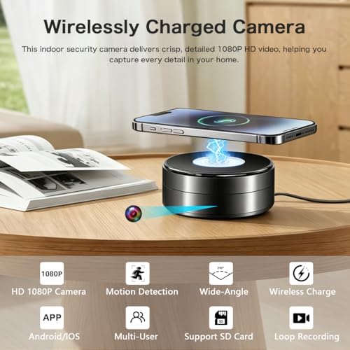 Security Camera Wireless Charging — 1080P HD Surveillance, 250° Wide-Angle Lens, Motion Detection Support; Ideal for Home Security and Baby/Pet Monitoring (2.4/5GHz)