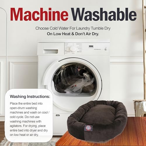 Majestic Pet Micro Velvet Dog Bed, 40 Inch Large, Round, Washable, Storm