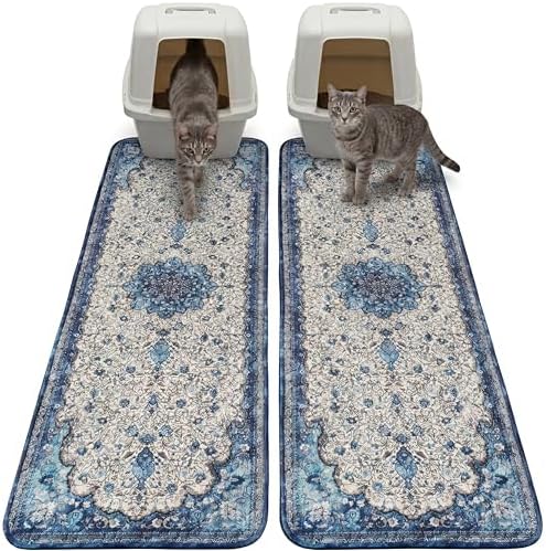 Hompet Cat Litter Mat 2 Pack, 20x60 Large Machine Washable Trapping Mats for Cats, Super Absorbent & Urine-Proof Cat Litter Box Mat for Floor, Waterproof & Non Slip Kitty Litter Rug