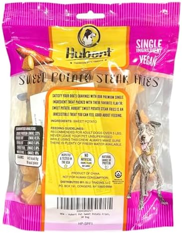 Hubert Sweet Potato Dog Treats, Single Ingredient Vegan Fries, 1 lb