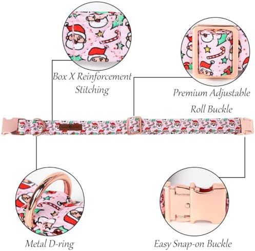 Lionet Paws Christmas Pink Dog Collar Bowtie - Cute Adjustable Winter Cotton Santa Dog Collar with Bowtie for Small Medium Large Dog Girl Boy Gift, S, Neck 10-16in