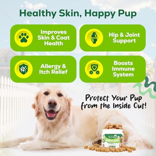 Omega 3 Allergy Immune Bites for Dogs – 10 Oz Dog Supplement with Salmon Oil, Vegetable Blend – Peanut Butter Flavored Dog Allergy Relief Supplements for Itchy Skin