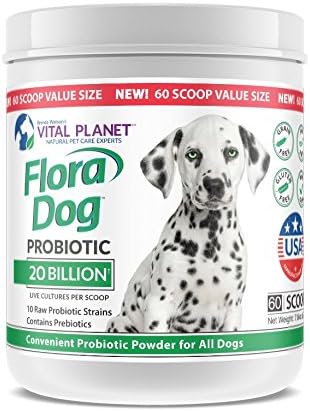Vital Planet - Flora Dog Probiotic Powder Supplement with 20 Billion Cultures and 10 Strains, High Potency Immune and Digestive Support Probiotics for Dogs, 7.84 oz., 222 Grams, 60 Servings