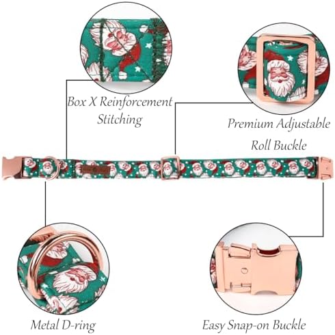 Lionet Paws Christmas Dog Collar, Cute Winter Green Dog Collar for Small Dogs, Adjustable Cotton Santa Pet Collars Puppy Collar for Small Dogs