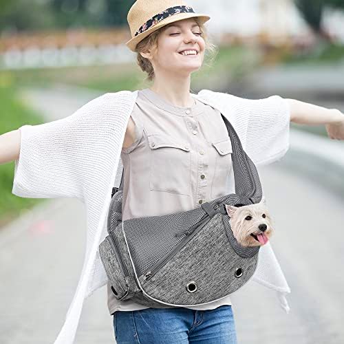 PetAmi Small Dog Sling Carrier, Hands-Free Purse, 5 lb, Gray