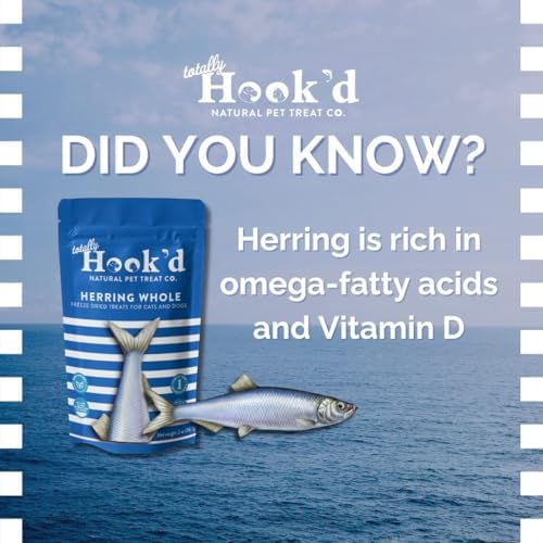 Totally Hook'd Freeze‑Dried Single‑Ingredient Treats, High‑Protein Omega-3 Training Snack for Dogs & Cats (2 Ounce, Herring)