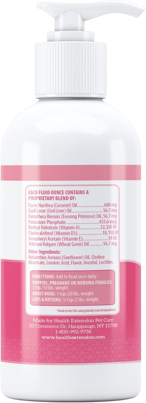 Health Extension Skin & Coat Supplement for Dogs & Puppies, 16oz - Omega 3 & 6 Rich Formula for Healthy Skin & Shiny Coat, Reduces Shedding & Itching