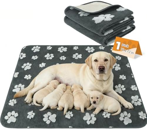 KOOLTAIL Washable & Waterproof Dog Whelping Pad for Large Dogs, 72x72in Super Absorbent & Soft Warm Plush Puppy Pads Potty Training, Quick Dry Reusable Pet Mats for Whelping Box Supplies,Playpen,Crate