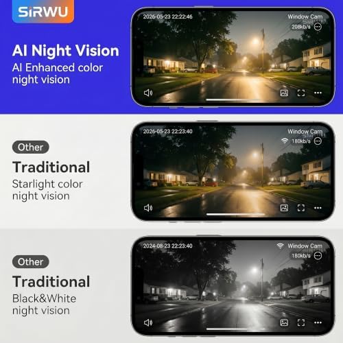 No-Drill Window Camera, 3MP 2K Camera for Home Security, View Outside Through Glass, Color Night Vision, Motion Alerts, 24/7 Recording, Dual-Band WiFi (Black, Dome)