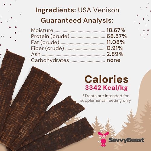 SavvyBeast Dehydrated Venison Dog Treats, Hypoallergenic, USA Made, 5 oz