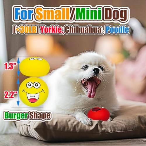 HOLYSTEED Latex Squeaky Dog Toys for Small Dogs, Mini Breed, 2.2" Flat Ball | 2.2"x2.2"x1.3", 6pcs Flat Soft Rubber Small Dog Toys with Squeaker, Smile Face Dog Balls for Indoor, Outdoor Interactive Play