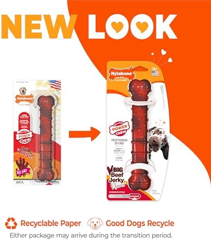 Nylabone Power Chew Textured Bone Dog Chew Toy, Beef Jerky Flavor, Large | Durable, long lasting, discourages destructive chewing, teeth-cleaning textures, flavor throughout, for dogs up to 50 lbs
