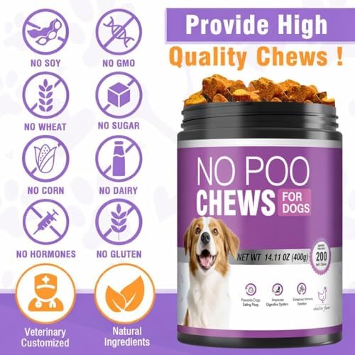 400 Chews No Poo Chews for Dogs-Stool Deterrent for Dog Eating Poop-Coprophagia Deterrent for Dogs-Gut Health & Immune Support-Digestive Enzymes Probiotics Supplement-2 * 200 Soft Chews-Duck