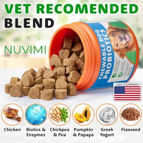 Probiotics for Dogs - 120 Chews - Helps Support Dog Gut Health - Chicken Flavored Chewable Probiotic Supplement - Digestive, Immunity & Skin Enzymes