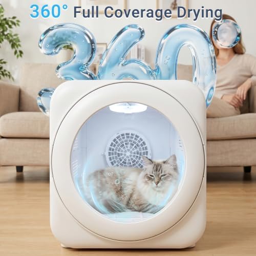Automatic Pet Dryer Box, 360 Fast Dry Cat Dryer for Small Dogs | Ultra Quiet,26–45 Deg C Temp Control,3 Adjustable Wind Speed Settings,3 Million Negative Ions,55L Large Capacity for Cats