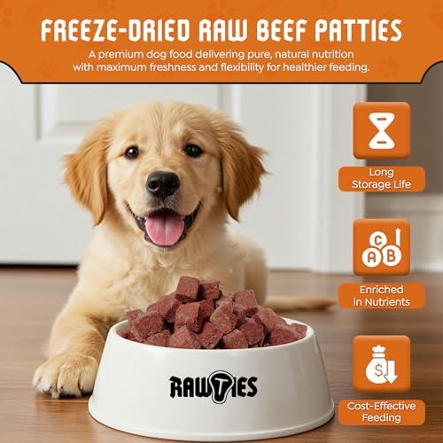 Premium Freeze-Dried Raw Beef Patties for Dogs – 100% USA-Sourced Raw Meat Dog Food – Grain-Free, No Fillers, High Protein Nutrition for Small & Large Breeds, 4 Pack