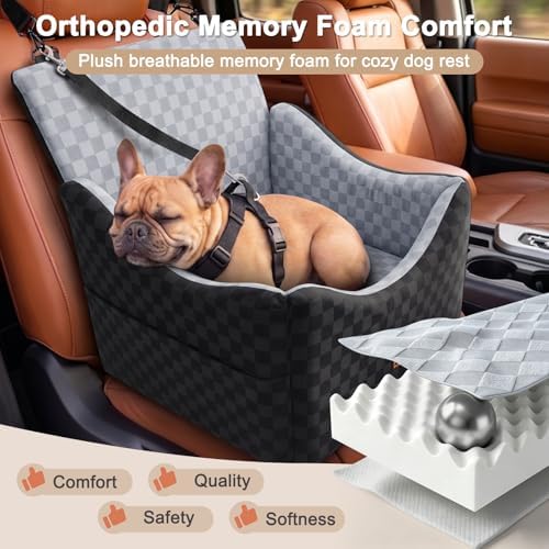 JOEJOY Elevated Dog Car Seat - Grey, up to 35lbs, Memory Foam
