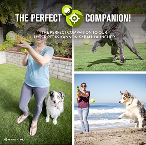 Hyper Pet Tennis Balls for Dogs, Pet Safe Dog Toys for Exercise and Training, Pack of 4, Green | Interactive playthings that work with the K9 Kannon K2 launcher, made for training sessions, keeps pups active and engaged
