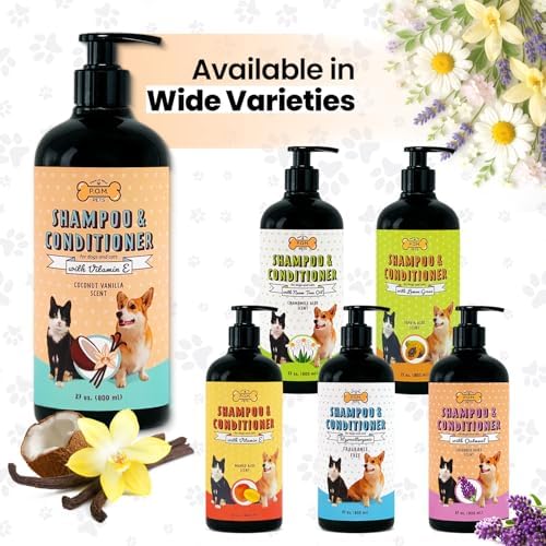 POM Pets 2-in-1 Organic Dog Shampoo & Conditioner – Itchy Skin Relief, Dog Deshedding, Detangles Fur, Cat Shampoo, Paw Cleaner for Dogs, Natural Coat Defense Formula