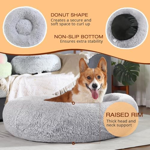 JOLLYVOGUE 20" Calming Donut Dog & Cat Bed