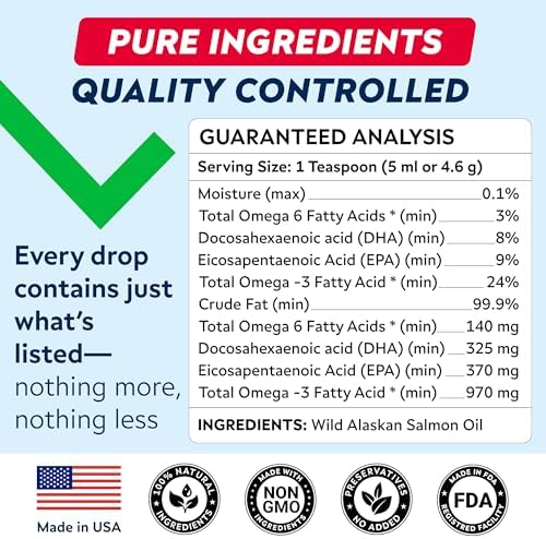 Wild Alaskan Salmon Oil for Dogs & Cats w/Omega 3 - EPA+DHA Fatty Acids