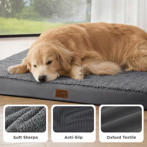Bedsure XL Dog Bed, Extra Large Pet Bed with Comfy Sherpa,44x32in Dark Grey