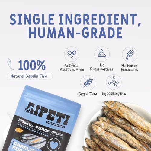 Wild-Caught Freeze Dried Capelin for Cats & Dogs (2.47oz/70g) - Loaded with Crunchy Roe, 100% Whole Fish, Rich in Omega-3 for Skin & Coat, High-Value Grain-Free Training Treats
