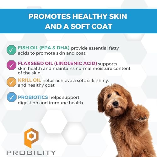 Progility Skin & Coat Supplement for Dogs with Krill Oil, Easy to Feed