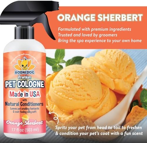 Bodhi Dog Natural Dog Cologne (Orange Sherbert) - Premium Scented Deodorizing Pet Perfume w/Conditioner for Dogs & Cats - Keeps Pets Fresh & Clean - Gentle and Safe Formula, Made in USA (17 Fl Oz)