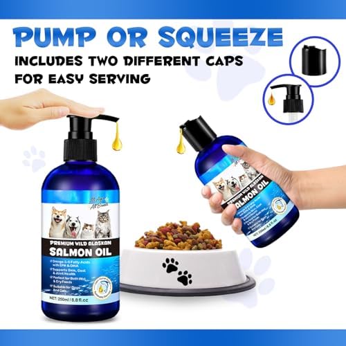 2PCS Alaskan Salmon Oil for Dogs & Cats - Pure Omega 3 Fish Oil with Omega 6 Fatty Acids, EPA & DHA