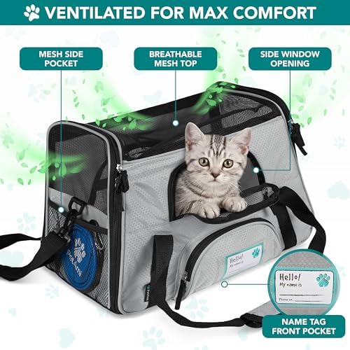 PetAmi Airline Approved Pet Carrier, Cats & Small Dogs, Large, Light Gray
