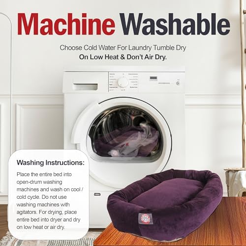 Majestic Pet Micro Velvet Dog Bed 32 Inch Medium Round, Washable, Aubergine