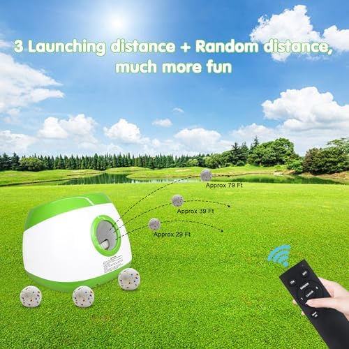 MEKAPLE Automatic Dog Ball Launcher, Upgraded Interactive Dog Balls Thrower with 3 Distance 29Ft-79Ft, Remote Control Ball Launcher for Medium & Large Dogs, 5 Etpu Balls Included (Lime Green)