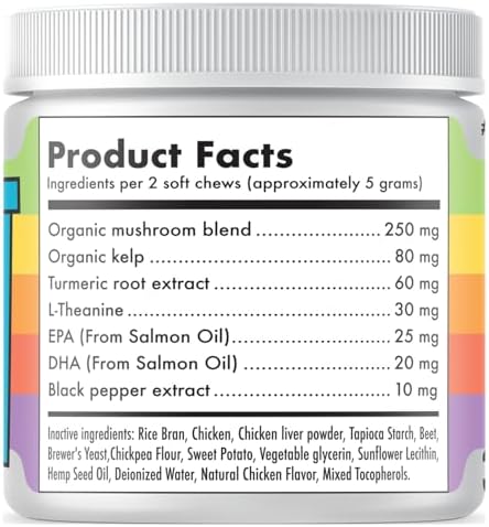 Mushroom Complex Treats for Dogs with Reishi, Shiitake, and Turkey Tail Mushrooms for Cognition and Immune Boosting Supports Digestive Health and Reduces Inflammation DHA EPA Turmeric Kelp (120pcs)