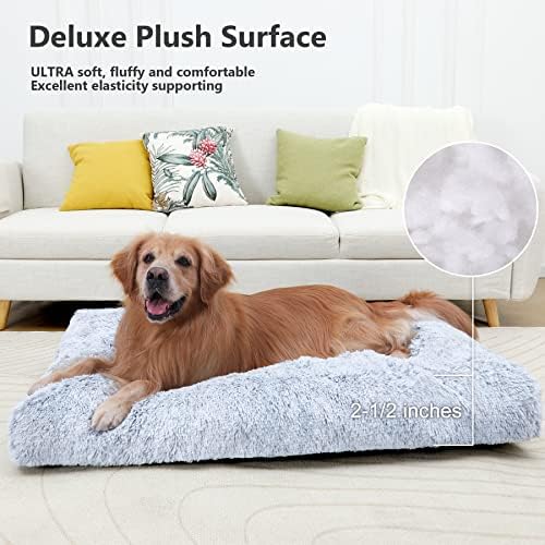 XXXL Dog Bed Washable, Large Waterproof Plush Pet Crate Pad 54", Grey