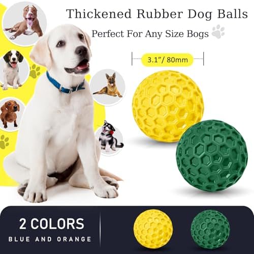 2 Pack Indestructible Squeaky Dog Balls for Aggressive Chewers, Interactive Dog Toys for Teething, Relieving Anxiety. Chew Toy for Large, Medium Breeds, Outdoor Rubber Balls.