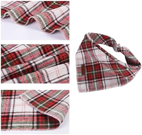 Lionet Paws Christmas Dog Bandana Washable Cotton Handkerchief Scarf Triangle Red Green Plaid Grey, Large (Pack of 1), Medium, Red